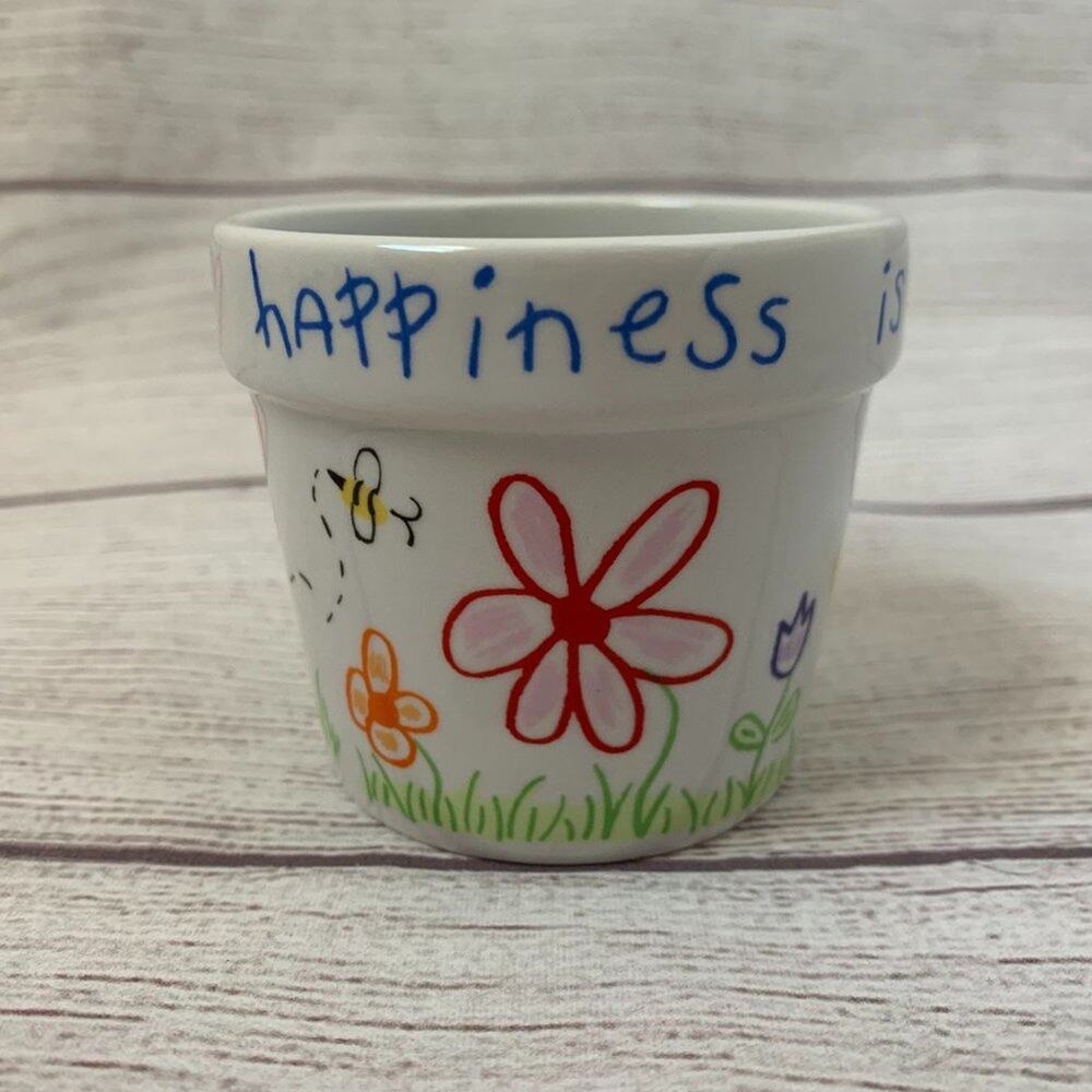 Russ Colorful Mini Flowerpot Ceramic Planter HAPPINESS IS BEING A MOMMY 2 1/2"H